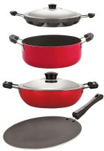 Nirlon 4 pcs of Red and Black Non-stick Kitchen Cooking Utensil Combo Set, Standard