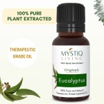 Mystiq Living - Eucalyptus Essential Oil ( Nilgiri Oil ) for Cold & Cough for Steam Inhalation | 100% Pure & Natural | Prevents Hairfall, Acne, Soothing & Pain Relief | Undiluted, Natural Aromatherapy, Therapeutic Grade - 15 ML