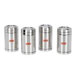 Sumeet Stainless Steel Top See Through / Transparent Lid Circular Vertical Storage Container set of 4pc, 1850 ml Capacity Each, 11.5cm Dia, Silver