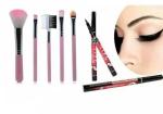 Nunia 5 pc pink mini brush set with 3 pc h36 black pencil eyeliner
