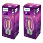 PHILIPS 4-watt Filament Candle LED Bulb | Clear Candle Bulb for Home & Decoration | Bulb Base: E27, Warm White | Pack of 2