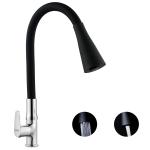 SPAZIO Vignette Brass Swan Neck Tap/Sink Faucet with Black 360 Degree Flexible Silicon Swivel Spout & Dual Flow Pattern, Hot/Cold Water for Kitchen Sink, Wash Basin, Chrome Finish Pillar Cock