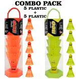 Nongi Badminton Plastic Shuttlecock Combo Pack of 10 Shuttle for Indoor Outdoor Sports Plastic Shuttle - Yellow, Orange (Medium, 77, Pack of 10)