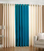 Indian Online Mall Polyester Cream, Aqua Blue Plain Long Door Curtain Set - 9 Feet X 4 Feet (Set Of 3)-
