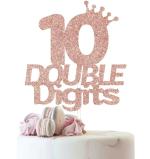 Festiko Rose Gold Glitter Double DigIts 10th Birthday Cake Topper Cheer To 10th Years 10 And Fabulous Cake Topper