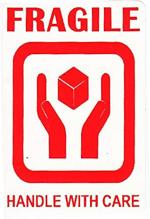 Blackdreams White, Red Fragile Stickers Labels Handle With Care Big Logo - 4 X 6 Inch (Pack Of 100)