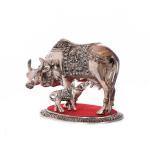 eCraftIndia Silver Metal Kamdhenu Cow and Calf Statue 9 x 6 inch