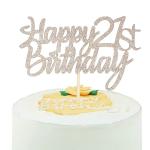 Festiko Rose Gold Glitter Happy 21st Birthday Cake Topper 21st Cake Topper For Birthday Anniversary Party Decorations Pack Of 1
