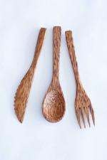 Thenga Brown Coconut Wood Cutlery Set (1 Spoon, 1 Fork, 1 Knife) THENGA12-1