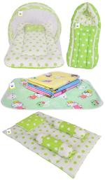 Toddylon New Born Baby Boy's & Baby Girl's Bedding Combo of Net Bed Sleeping Bag Gaddi Set & Sheets Sets