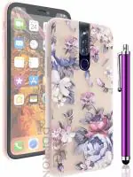 DORRON 3D Floral Back Cover for Oppo F11 Pro - Printed Soft TPU Protective and Stylish Girls Case with Stylus Pen - Purple