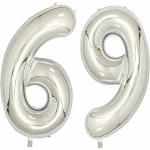 Solid 69 Number Numeric Digit Silver Foil Balloon