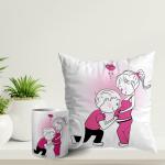 ASHVAH White Round Man Kissing Pregnant Belly of His Wife Ceramic Coffee Mug and Cushion with Filler Combo Gift (Pack of 2) AS-COMBO-3977