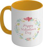 Shieldsmore Ceramic Happy Valentine's Day Printed Coffee For Gift | Orange Ceramic Coffee Mug (325 ml)