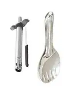 Blue Wonder Stainless Steel Regular Gas Lighter | Knife With Stainless Steel Rice Palta Spoons and Multicolour, Pack of 2