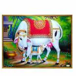 Hindu Religious Kamdhenu Cow with Calf Unframed Wall Poster (Paper, 12 x 18 inch, Multicolour