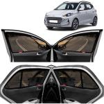 Kingsway Car Magnetic Sun Shades Curtains for Hyundai Grand I10 Nios, Model Year : 2019 Onwards, Zips in Front Window, Color : Black, Cotton Mesh, Complete Set of 4 Piece