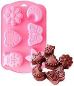 TPV TRENDING PRODUCTS VILLA Pink Silicone Insects Butterfly Moon Star Shaped 3D Cake 6 Cavity Decorating Tray Mold