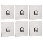 ELITEHOME Set of 6 Plastic Silver Wall Hooks, Magic Sticker Hooks, Self Adhesive Hooks for Keys