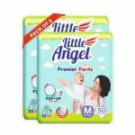 Little Angel Premier Pants Baby Diapers, Medium (M) Size, 100 Count, Combo Pack of 2, 50 Count/pack with Wetness Indicator, 7-11 Kg