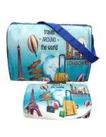 KidZeeNie Cute Printed World Tour Triangle Duffel Bag & Pouch Kids Combo Set| Sturdy Multipurpose Waterproof Organizer Matching Bag Set for Boys & Girls Outdoor Travel Gym Sports(PAC of 1)