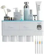 Tagve Blue Plastic Automatic Toothpaste Dispenser Toothbrush Holder (4 Cup)