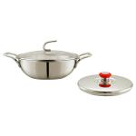 Kook Triply Stainless Steel Deep Fry Pan 3 L with Glass Lid & Stainless Steel Lid