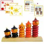 SmartBee Toys Colour Stacker Tower with Activty Flashcards, Montessori Educational Channapatna Wooden Toys, Stacking and Sorting, Colour Recognition, Age 2-5, Gift for Toddler Kids, Cognitive Skills