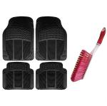 Riderscart PVC Rubber Car Foot Mat with Cleaning Hard Bristles Brush Universal for all Car Model(Black)