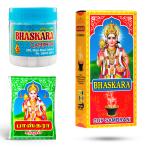 Bhaskara Camphor 50 Gram Combo Square Pet Jar | 50 Pcs Camphor Pouch | Cup Sambirani Box | Aarti, Pooja Meditation Set Pack of 3