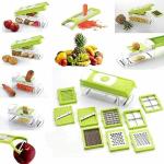 JKICHNM Unbreakable Big Box Chopper, 12 in 1 Fruit & Vegetable Chopper Set- Chopper, Cutter, Grater, Peeler, Chipser, Dicer, with Container Lock System (Multi-Green, Plastic)