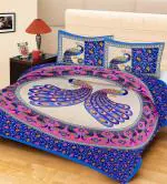HOME@SHOP Rajasthani Cotton Double Bed Sheet with 2 Pillow Covers Blue (210X235)