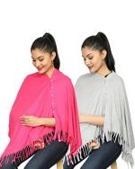 nene Breastfeeding Multi Purpose Scarf The Jersey Cotton Nursing Shawl, Breathable Breastfeeding Cover- Pack of 2 Large Size 180cmX55cm (Grey-DarkPink)