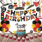 Festiko race Car Birthday Decorations For Kids Boys Lets Go Racing Party Supplies With Banner, Swirls, Cake Topper, Cup Cake Topper And Multicolour Balloons (61 Pcs)