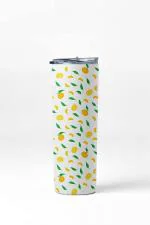 AKP SUBLIMATION Lemon Pattern Double Walled White Stainless Steel Tumbler 600 ml