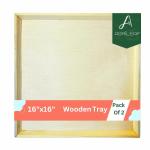 AGRILEAF Pine Wood Tray for Serving Square Wooden Trays with Inclined Edges, Ideal for Breakfast, Tea, Coffee Table, Snacks, Home Decor Pack of 2(16 x 16 x 1 Inches)