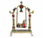Idol Collections Multicolor Brass Lado Gopala On A Swing Statue Idol Murti For Home Office Shop, 9 Inch