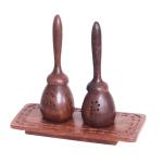 Willart Brown Unique Slanting Salt & Pepper Shaker With Tray In Sheesham Wood 17.8X8.9X15.2 Cm