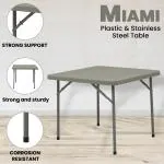 Supreme Furniture Miami Plastic & Stainless Steel Square Top Blow Molded Folding Table for Dining (Color: Grey)
