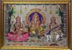 Gugan's 3 Hindu God and Goddess Engineered Wood Photo Frame For Pooja Room, Temple, Mandir | Color - Gold (13x19 inch) | Three God Lord Ganesha, Goddess Lakshmi Ji & Saraswati Ji Photos in One Frame