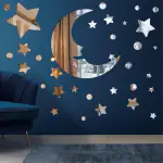 Ashamohar Stars for Wall Stickers Star Moon Round Dot Stickers for Kids Bedroom Self Adhesive Sticker Silver (Pack of 1)