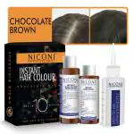 NICONI 10 Mins Instant Chocolate Brown Hair Color for Women and Men No Scalp Stains with Superior Grey Coverage - 60ml or 4 Uses