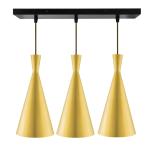 Homesake 3-Lights Linear Cluster Chandelier Modern Inverted Cone Shaped Hanging Light, E27 Holder, Decorative, Golden, Urban Retro, Nordic Style, Led/Filament Bulb