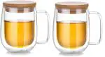 P-Plus International coffee cup 250ml glass coffee mug double walled glass mug tea cup insulated double glass cup for latte coffee tea mug with handle (Pack of 2)