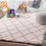 Hitex Carpet Polyester Pink, Ivory Modern Geometric 3D Textured Thick And Soft Shaggy Fur Rug - 10X12
