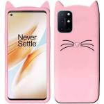 Indiacase OnePlus 9R Pink Slim Silicone, Rubber Cat Design, Wireless Charging Compatible Cases & Covers, Display Size-12 mm, 14 x 7 x 5 mm