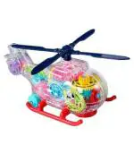 CrackaDeal Plastic Transparent Gear Helicopter Toy Sounding Rotating Lighting Music, Multicolour