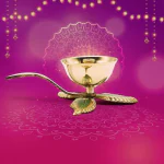pujaNpujari Brass Deep Akhand Jyoti Diya | Peetal Diya for puja, Brass Three Leaf Diya/Brass Akhand Deepak for arti puja Festival Time Home & Office_ Gold, Brass