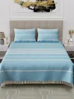 Varde 210 TC Double Bedsheet with Pillow Cover 2 | Handloom Cotton Bedsheets for Double Bed | All Season Comfort | Size (90X100 Inches, 7.5 x 8.3 Feet, Blue)