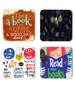 Whats Your Kick Books Reading Read More Books Quotes Printed Set of 4 Coaster With Metal Stand